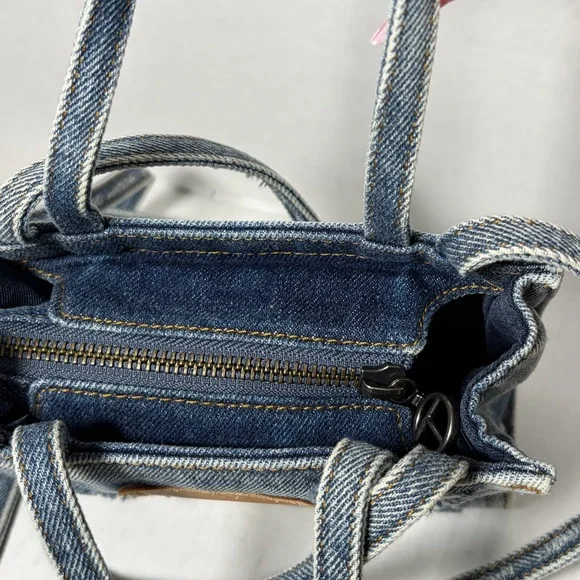 Telfar Small Denim Shopper Distressed Bag Mini Crossbody
